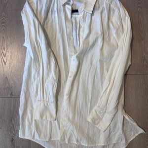 Banana republic light cream, almost white linen button top.